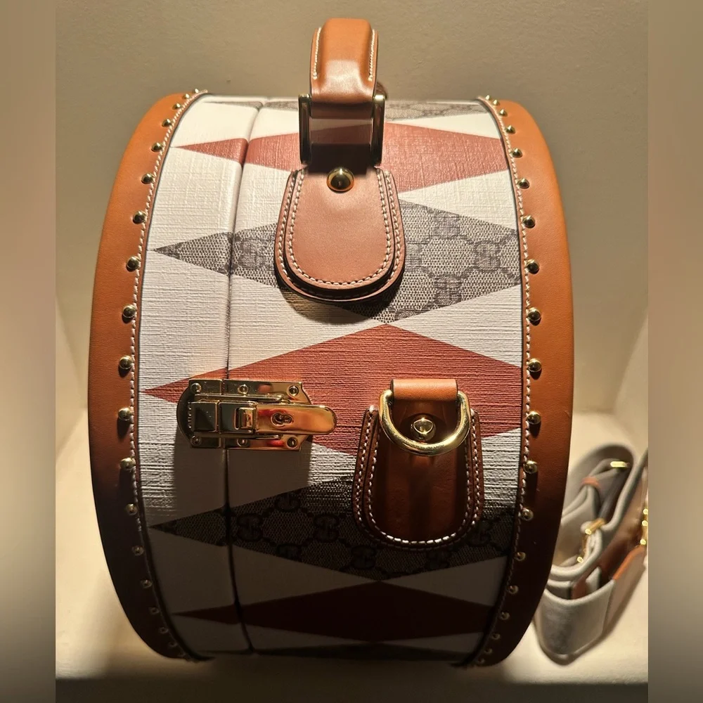 GUCCI Exclusive Rhombus Print Leather Hard Side Travel Hat Box🤎🦄 NEW! - Picture 4 of 16